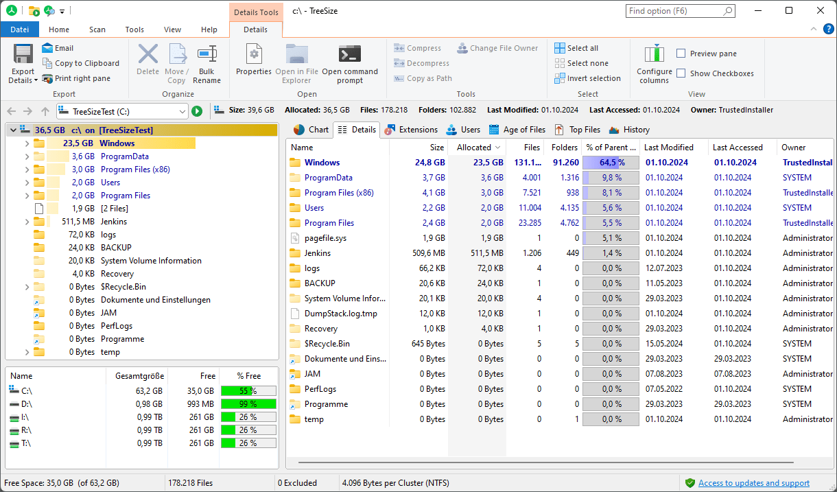 TreeSize main window quick start rax